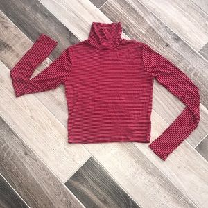 Berry and Navy striped Crop Turtleneck sz M